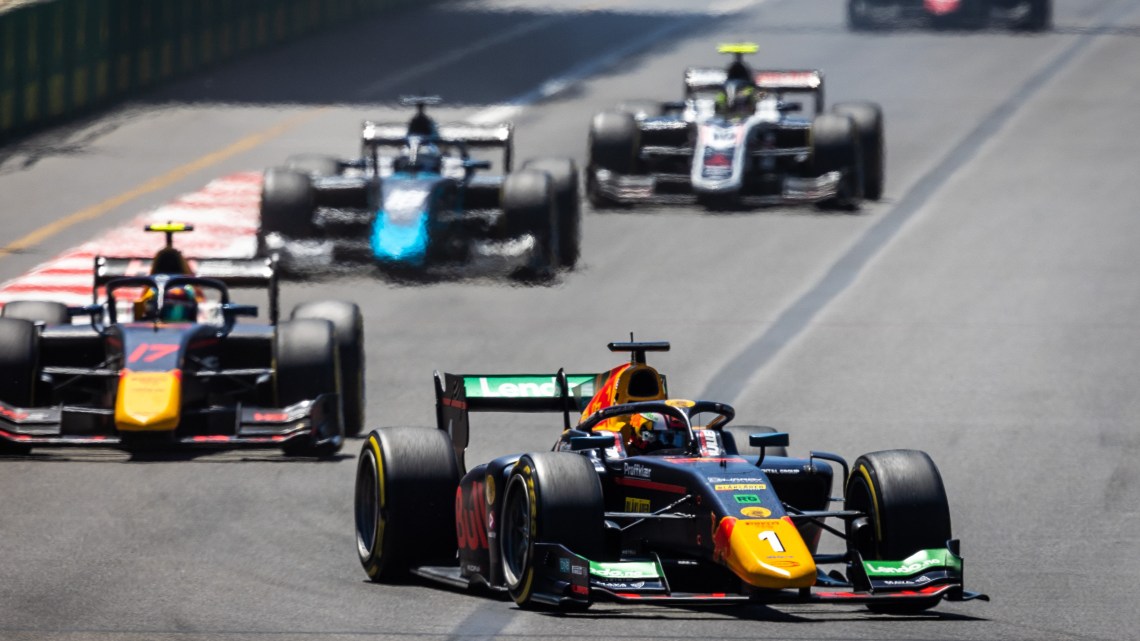 F2 Azerbaijan Feature Race: Dennis Hauger wins as Juri Vips crashes out