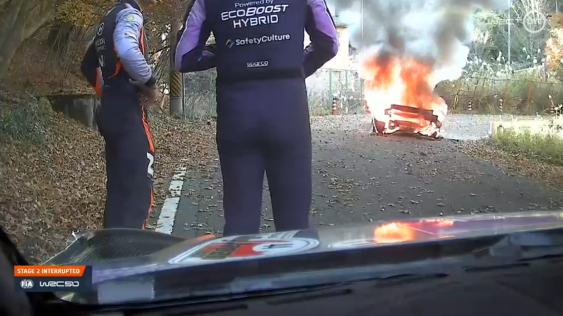 WRC Rally Japan: Sordo’s blazing car brings SS2 to a stop