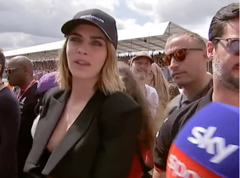Cara Delevingne responds after British GP Martin Brundle Grid Walk