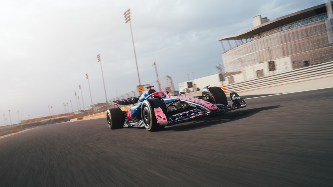 Alpine break cover with shakedown filming day at Bahrain